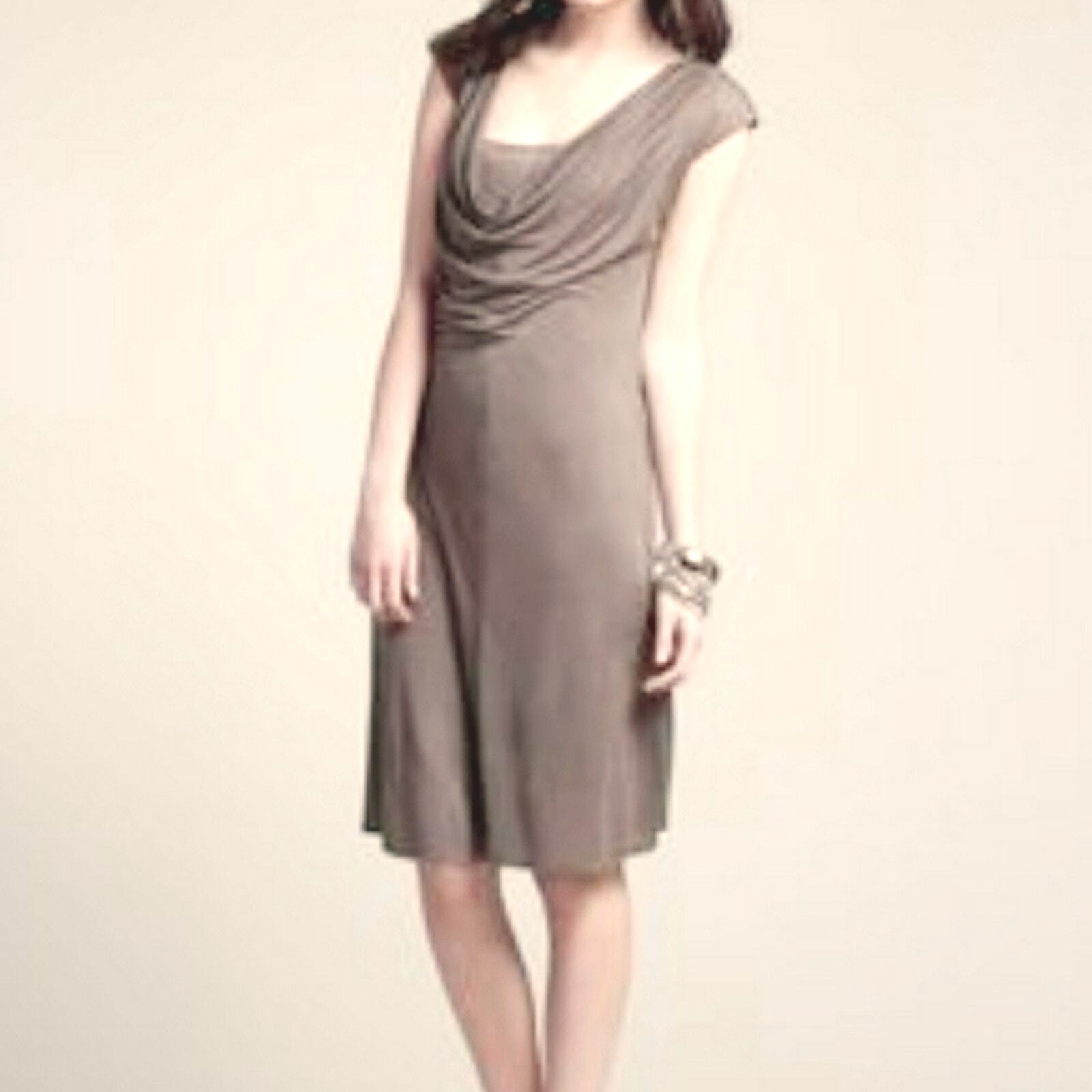 White + Warren Mushroom Color Jersey Knit Drape Neck Sleeveless Dress Size Large